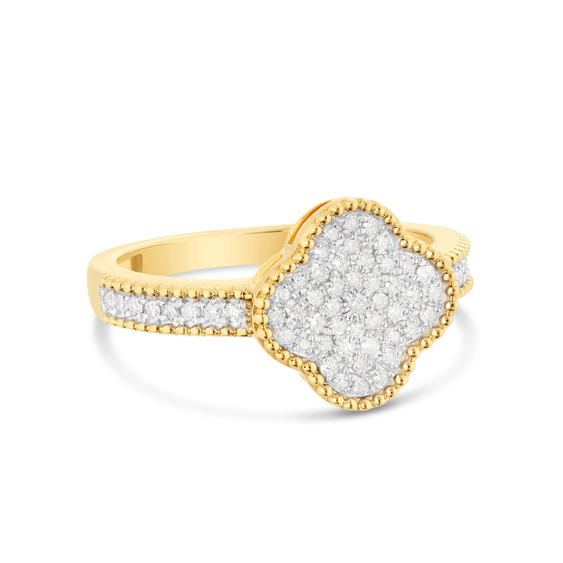 14k Gold Diamond Clover Ring