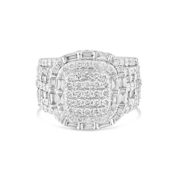 14 karat White Gold Men's Square Top Shape Statement Diamond Ring