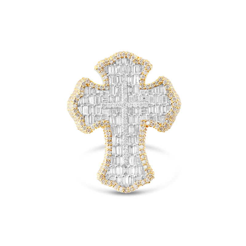Yellow Gold 5 carat Baguette Diamond Cross Statement Ring