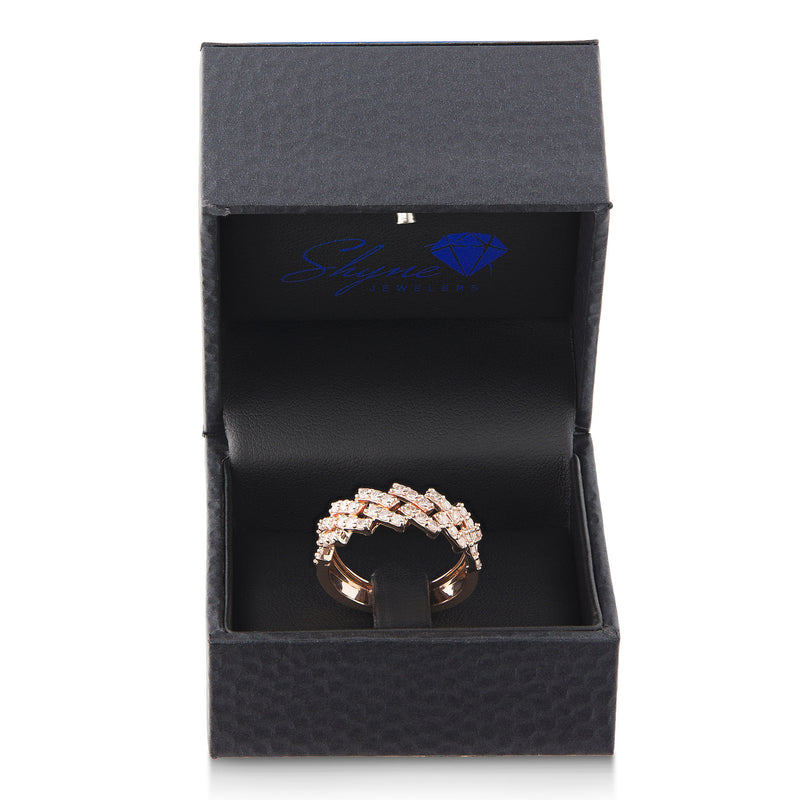 10K Rose Gold Diamond half Cuban Ring