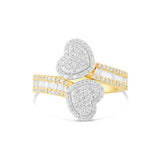 Two-Tone Solid Gold baguette diamond heart Wrap ring