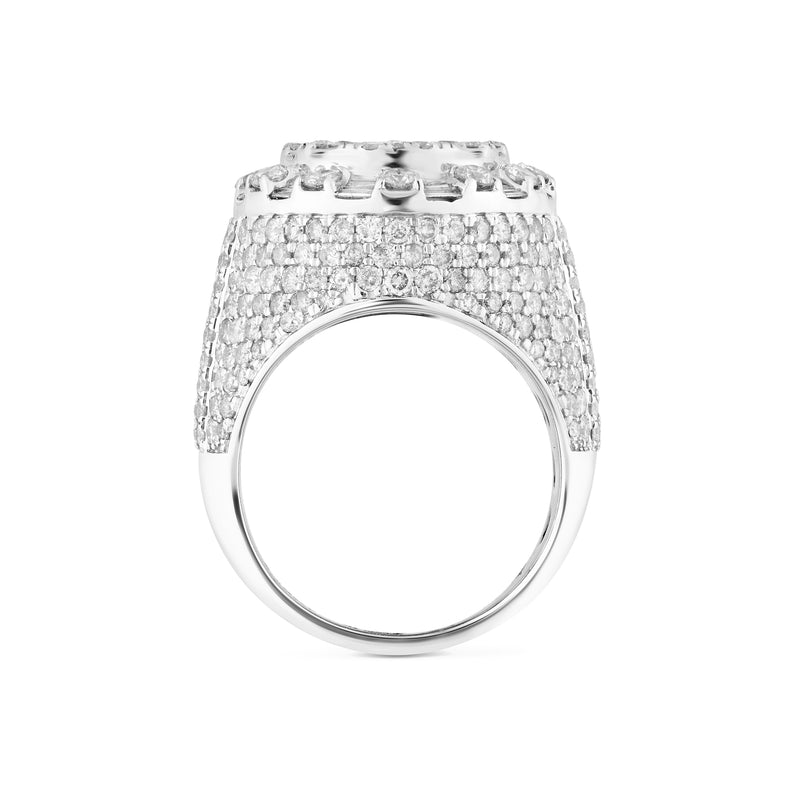 Men's 14k White Gold Oval Shaped Baguette & Round Diamond Statement Ring