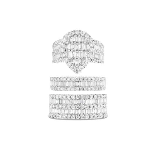 14K White Gold Trio Diamond Ring Set