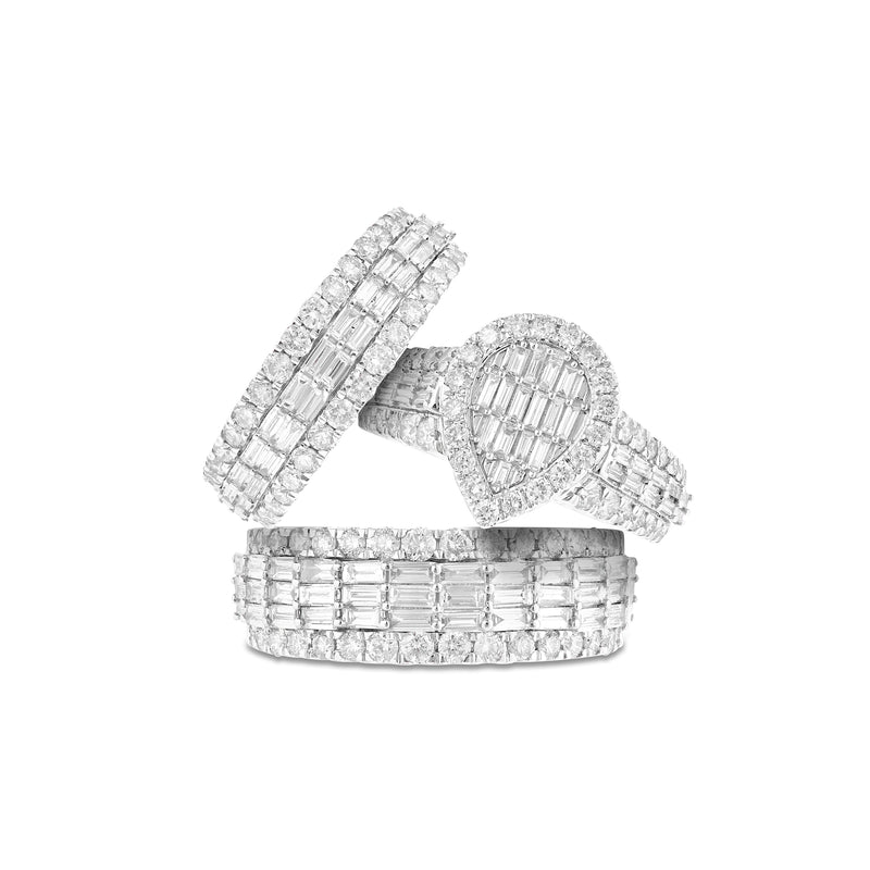 His and Hers Baguette & Round Diamond Trio Ring Set