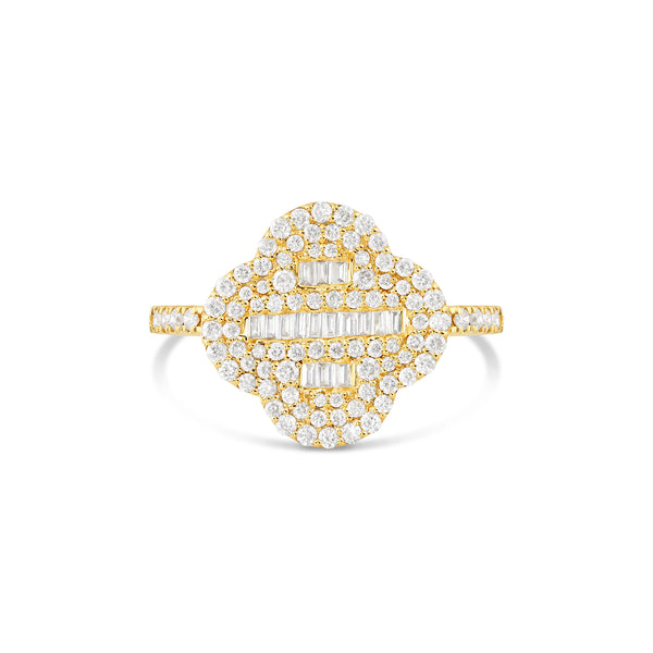 10k Yellow Gold Round and Baguette Diamond Clover Ring