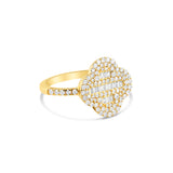 10k Yellow Gold Round and Baguette Diamond Clover Ring