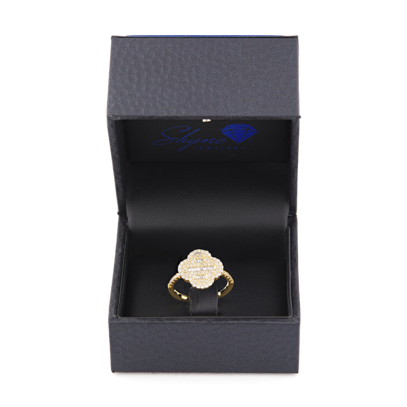 10k Yellow Gold Round and Baguette Diamond Clover Ring