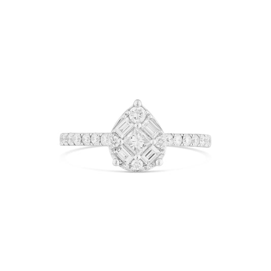 18 karat Gold Cluster Diamond Pear Shaped Engagement Ring