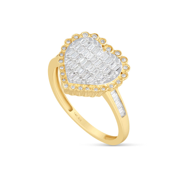 Small 14k Gold Baguette Diamond Heart Ring