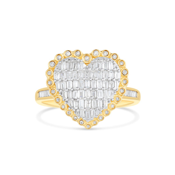 Medium 14k Gold Baguette Diamond Heart Ring