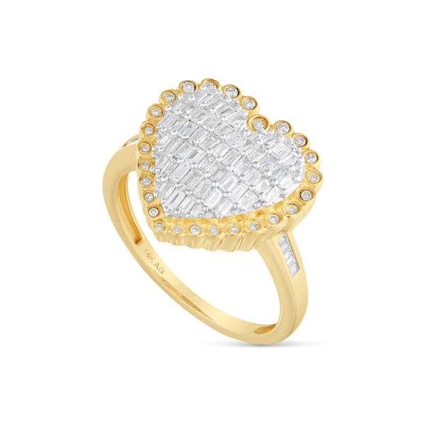 Medium 14k Gold Baguette Diamond Heart Ring