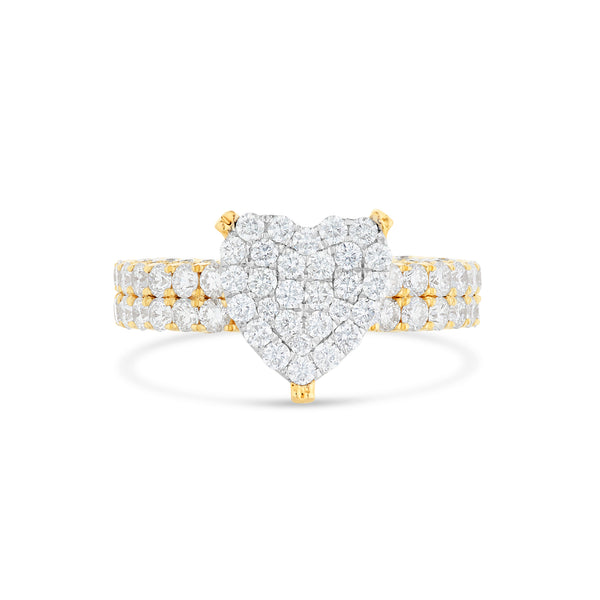 14k Yellow Gold Cluster Diamond Heart Ring