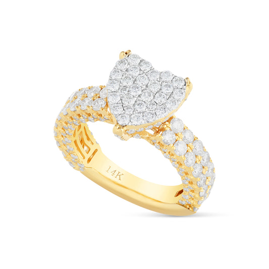 14k Yellow Gold Cluster Diamond Heart Ring