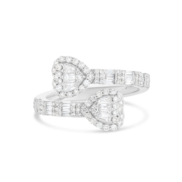 10K White Gold Diamond Open-Cuff Heart Ring