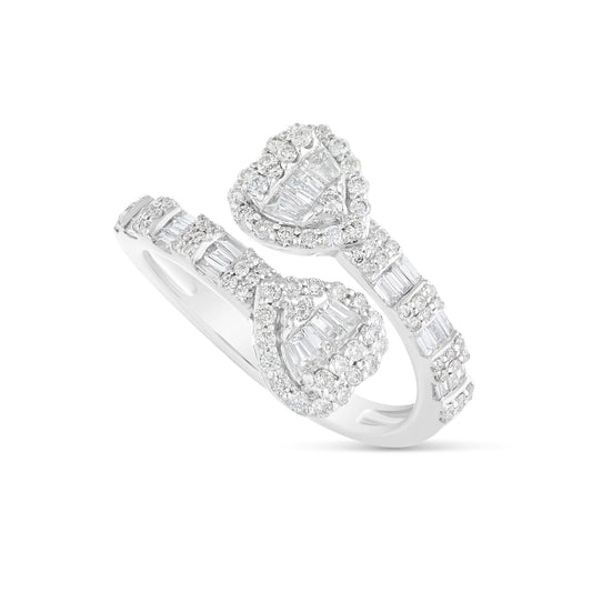 10K White Gold Diamond Open-Cuff Heart Ring