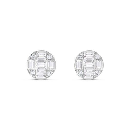14K White Gold Baguette Diamond Stud Earrings