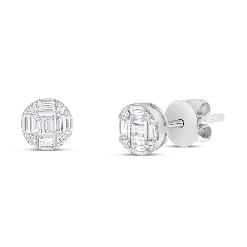 14K White Gold Baguette Diamond Stud Earrings