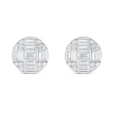 14k White Gold Baguette & Round Diamond Stud Earrings