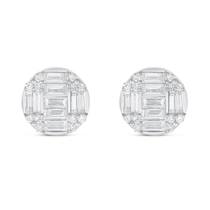 14k White Gold Baguette & Round Diamond Stud Earrings