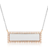 14k Rose and White Gold Diamond Engravable Bar Necklace