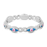 10K White Gold Evil Eye Pink and Blue Diamond Bracelet