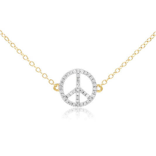 14k Yellow Gold 0.10ct Diamond Peace Sign Pendant