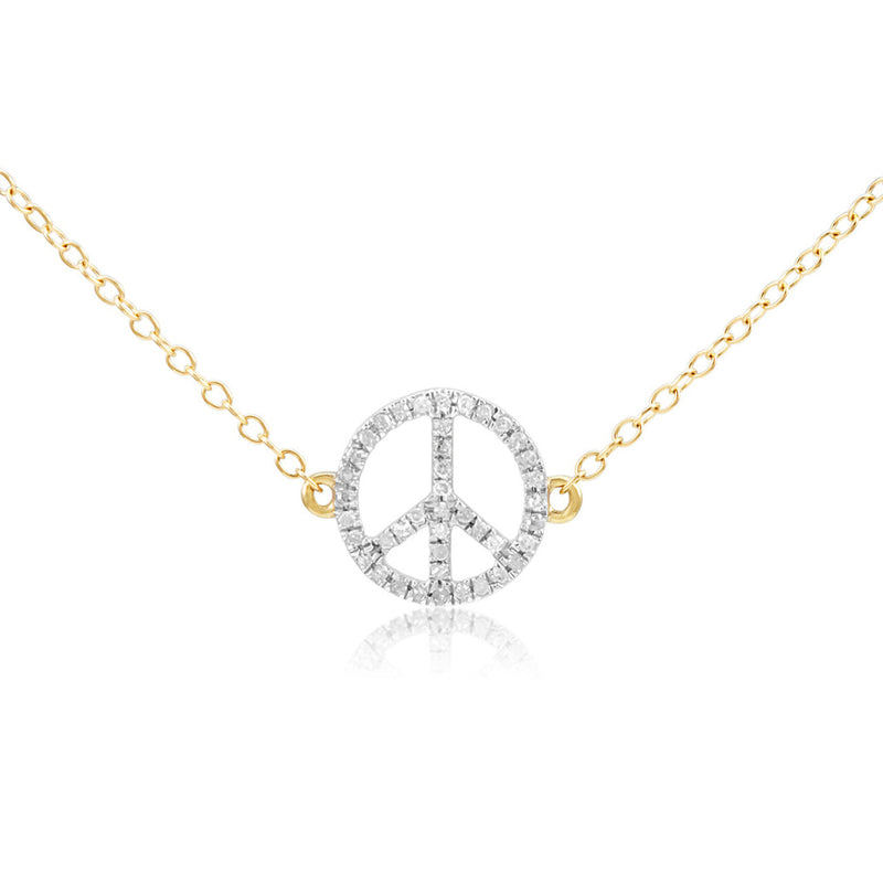 14k Yellow Gold 0.10ct Diamond Peace Sign Pendant