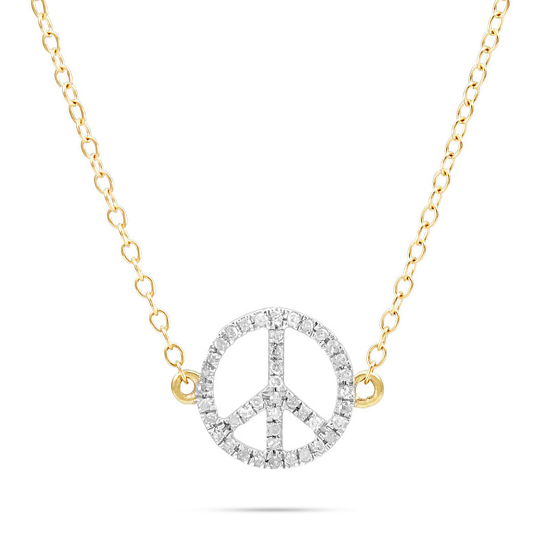 14k Yellow Gold 0.10ct Diamond Peace Sign Pendant