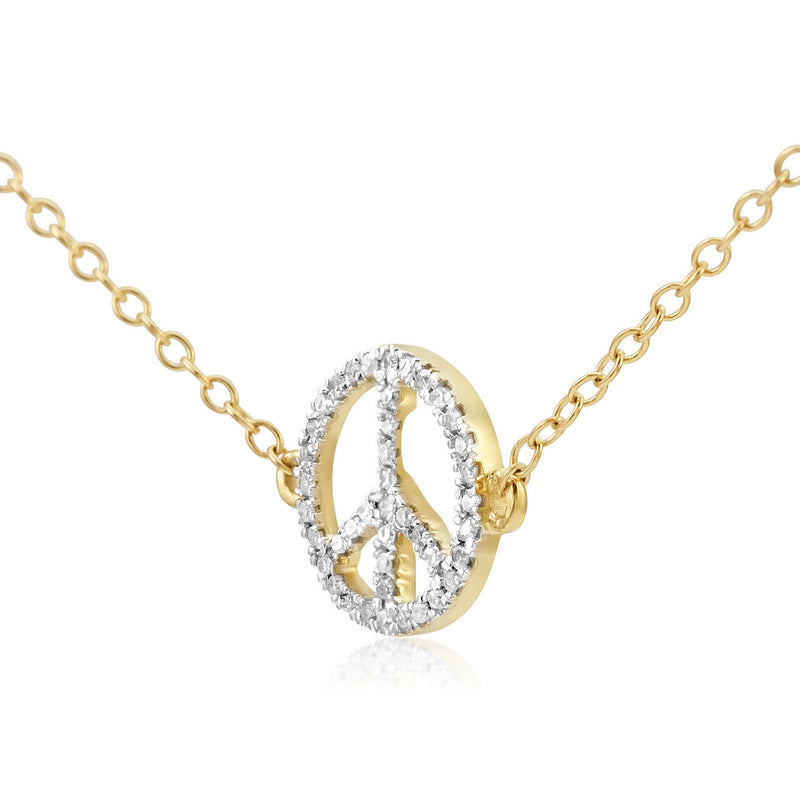 14k Yellow Gold 0.10ct Diamond Peace Sign Pendant