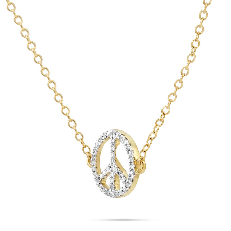 14k Yellow Gold 0.10ct Diamond Peace Sign Pendant