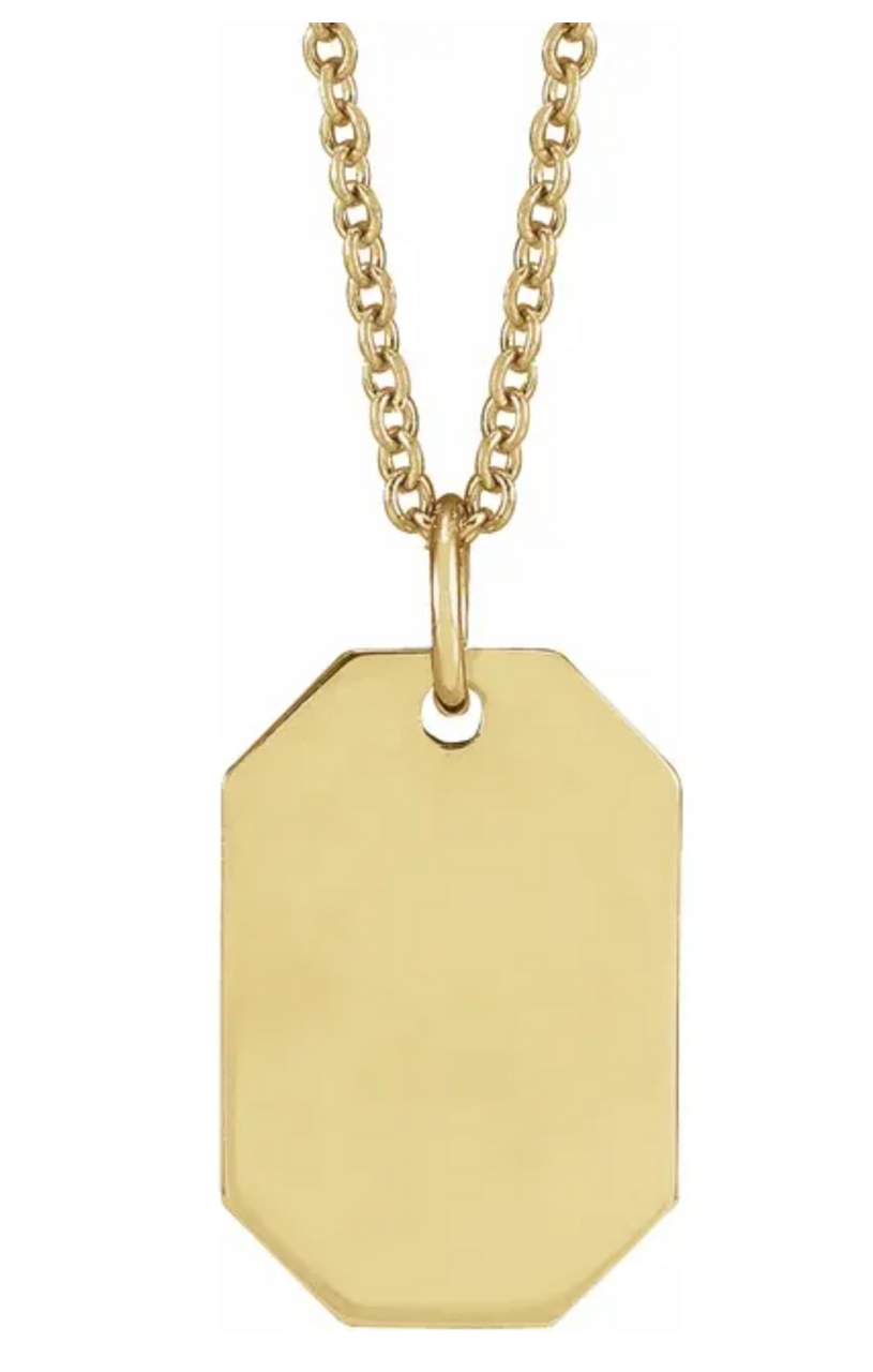14k Gold Engravable Dog Tag Pendant
