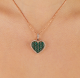 Diamond & Green Emerald Heart Pendant