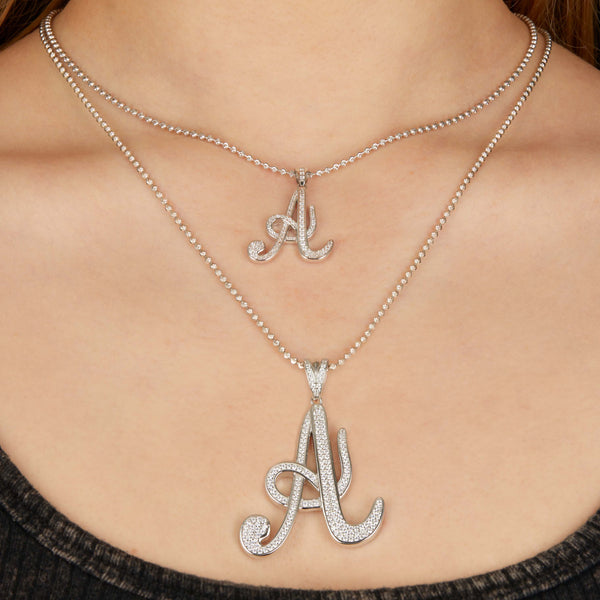 Small Silver Script Pave Initial Pendant