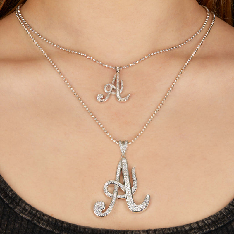 Small Silver Script Pave Initial Pendant