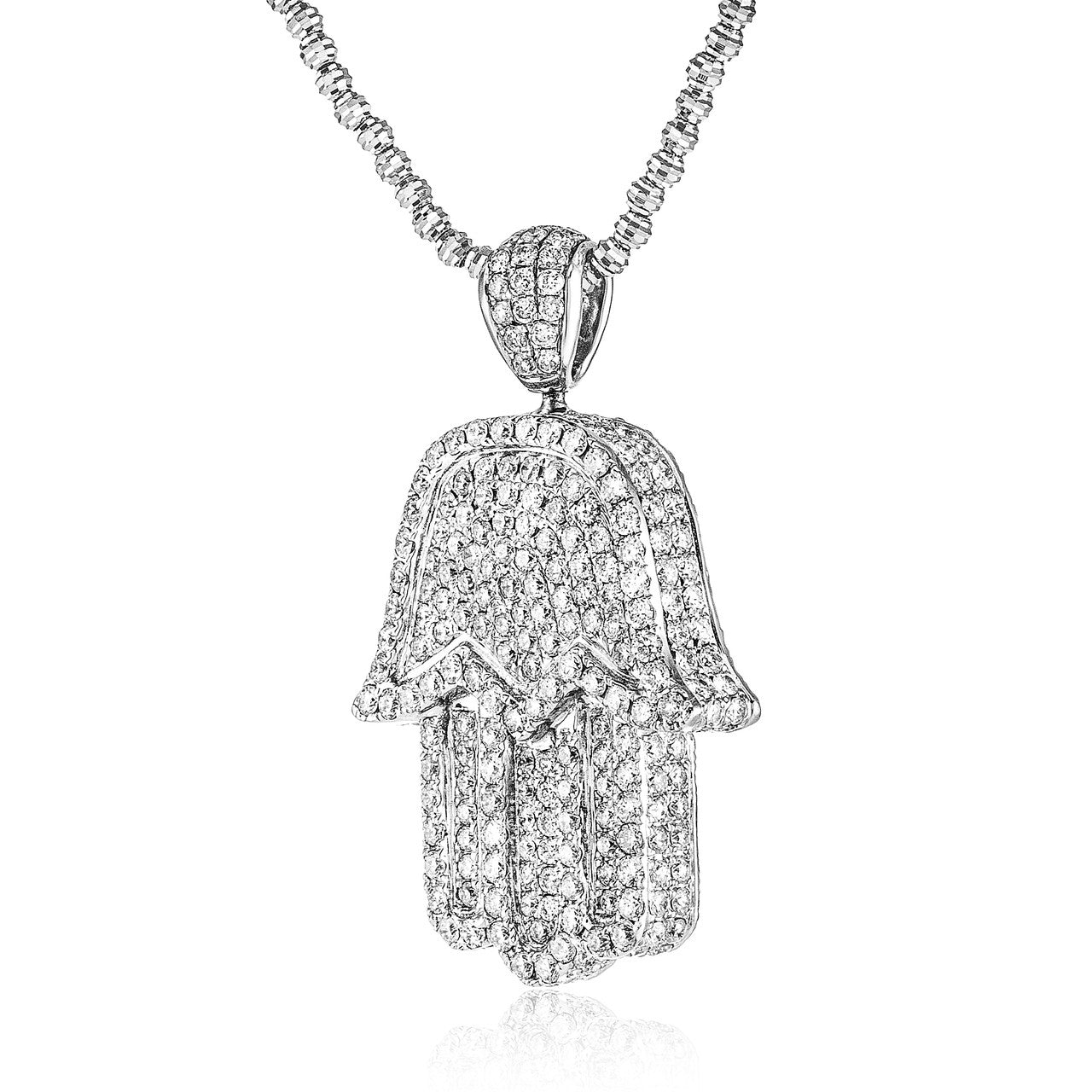 10k White Gold 5.5ct Diamond Hamsa Pendant