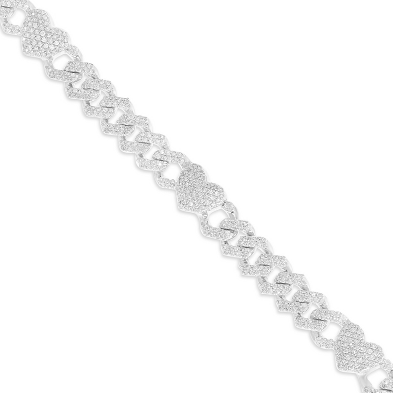 10K Gold 1.75ct Diamond Cuban Bracelet with Heart Motif Links