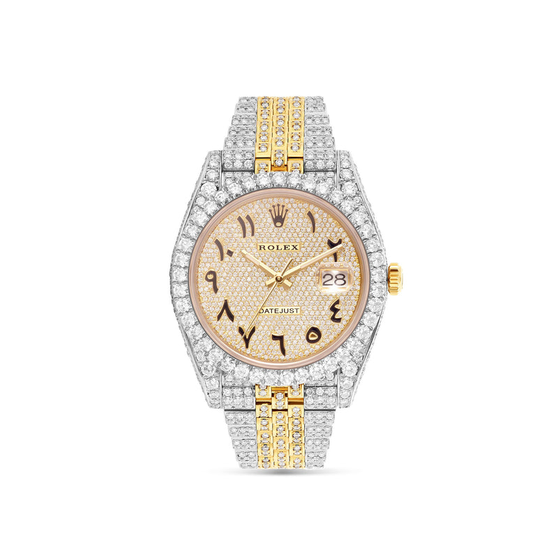 Iced Out Rolex DateJust 36 mm with Full Diamond Arabic Dial 10 carats SHYNE JEWELERS