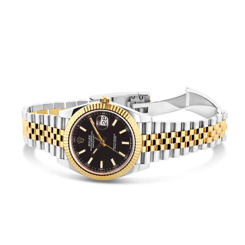 Rolex DateJust Black Stick Dial with Two-Tone Jubilee Bracelet 126333