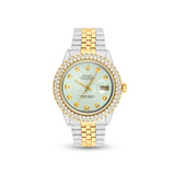 Gold Rolex Datejust 36mm 16233 for Men with Light Blue Dial & Diamond Bezel
