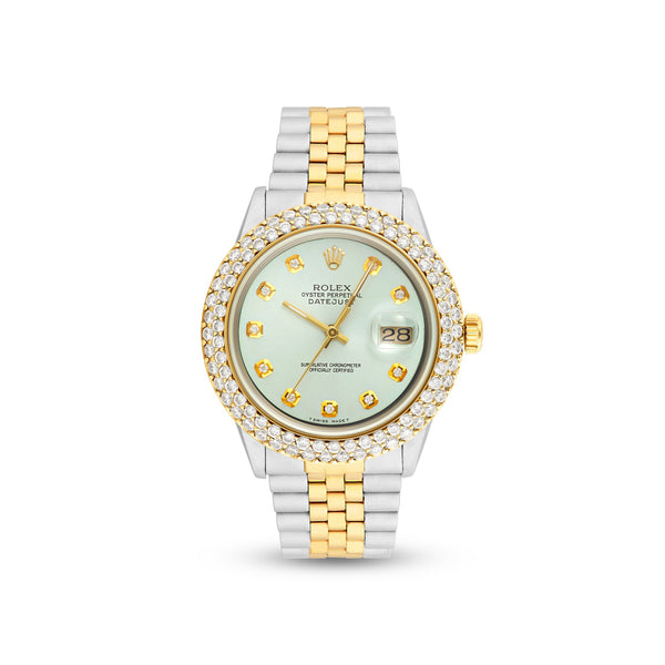 Gold Rolex Datejust 36mm 16233 for Men with Light Blue Dial & Diamond Bezel