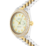 Gold Rolex Datejust 36mm 16233 for Men with Light Blue Dial & Diamond Bezel