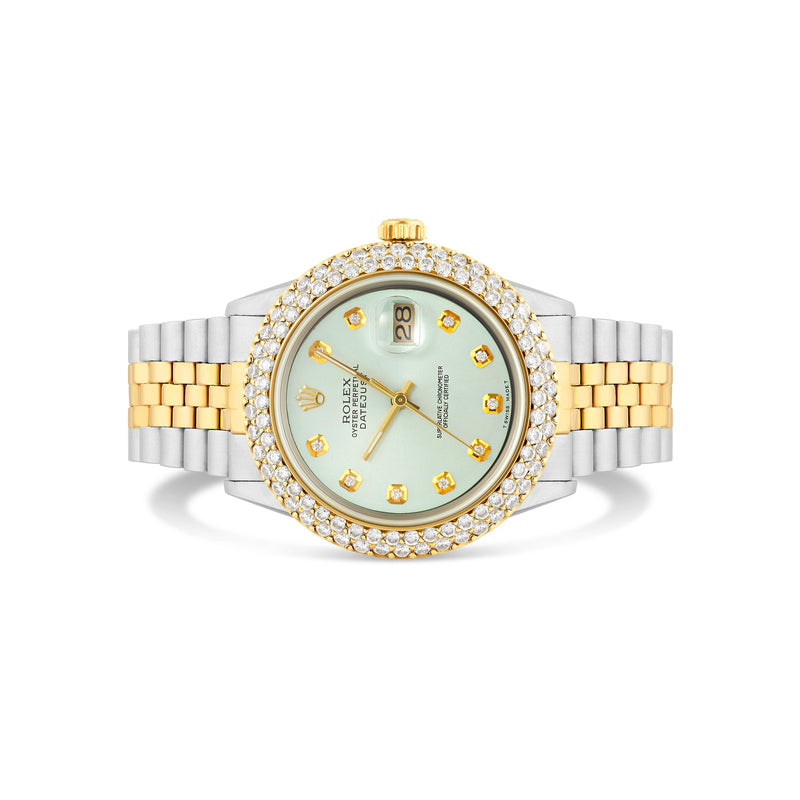 Gold Rolex Datejust 36mm 16233 for Men with Light Blue Dial & Diamond Bezel
