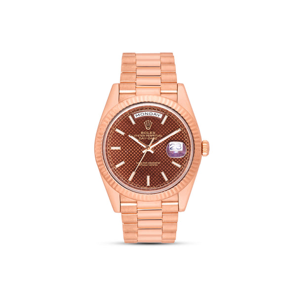 Rolex Day Date 228235 Presidential 40 mm Everose Gold Chocolate Diagonal Motif Dial