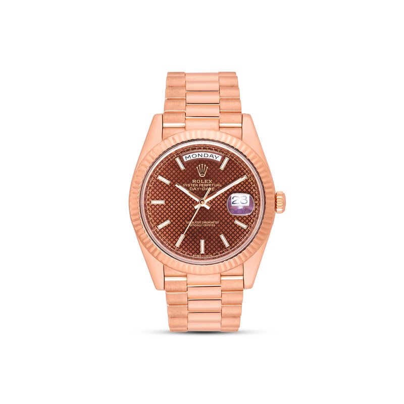 Rolex Day Date 228235 Presidential 40 mm Everose Gold Chocolate Diagonal Motif Dial