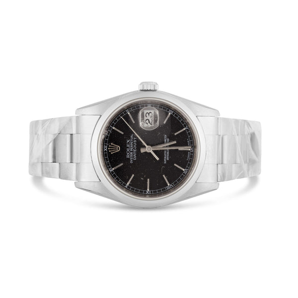 Rolex DateJust 36 mm with Oyster Bracelet & Black Dash Dial; 16200