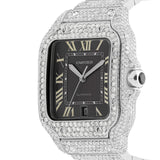 Fully Iced Out Cartier Santos 40 mm, Black Dial