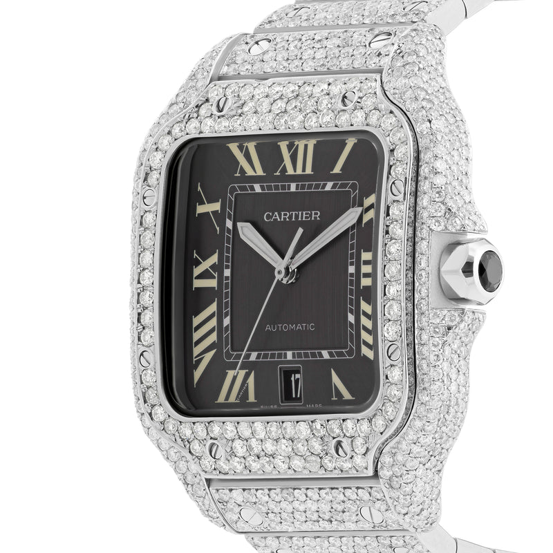 Fully Iced Out Cartier Santos 40 mm, Black Dial