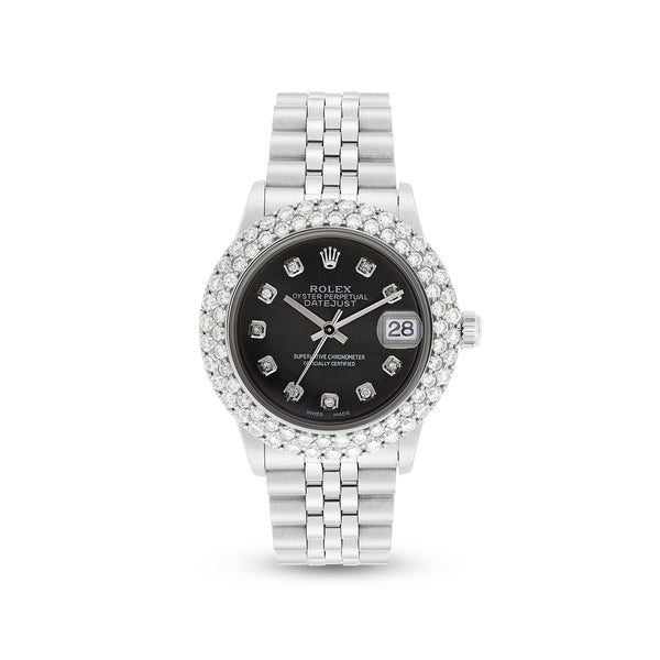 Rolex DateJust 36 mm with Black Dial & Two-Row Diamond Bezel; 16200