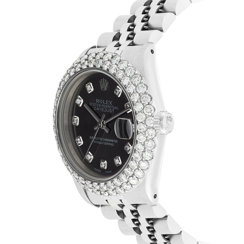 Rolex DateJust 36 mm with Black Dial & Two-Row Diamond Bezel; 16200