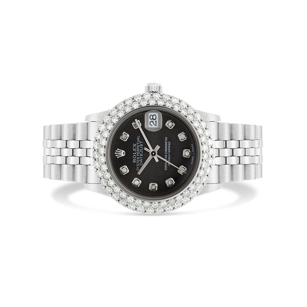 Rolex DateJust 36 mm with Black Dial & Two-Row Diamond Bezel; 16200